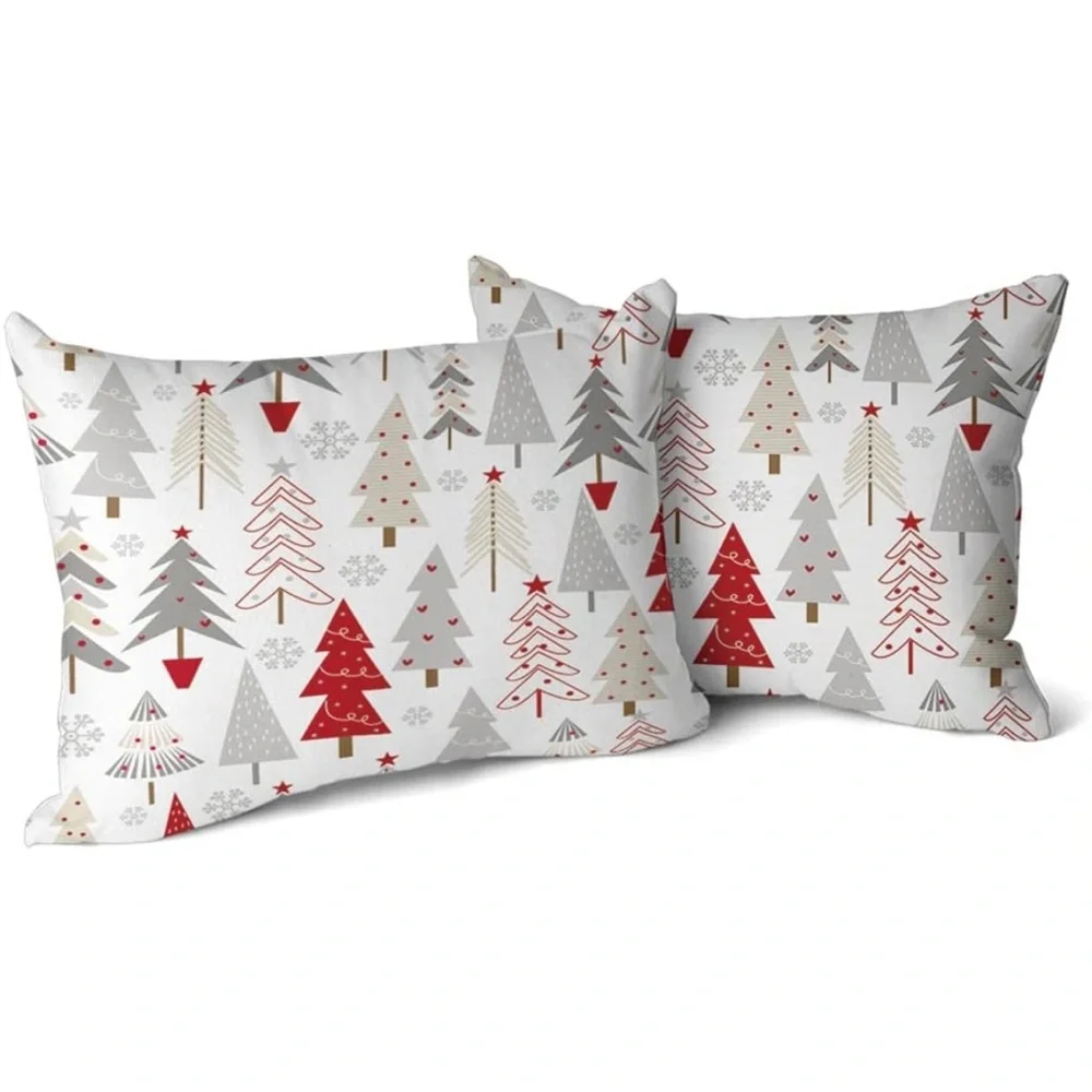 2 Christmas Holiday tree queen pillow covers